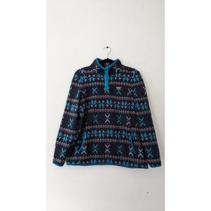 LL Bean Fleece Sweater Pullover Snowflake Blue Purple, Size XL